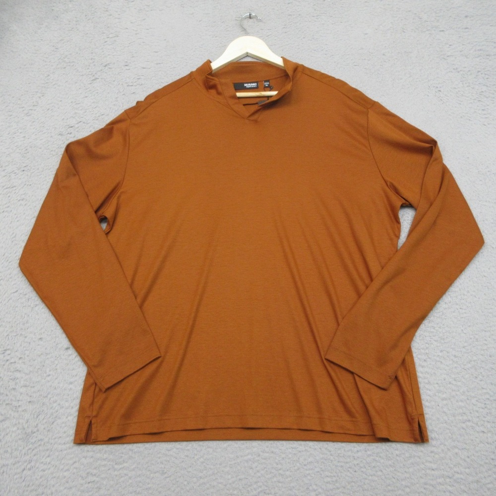 Murano Liquid Luxury Shirt Mens XL Orange Long‎ Sleeve V Neck Cotton Tee Casual